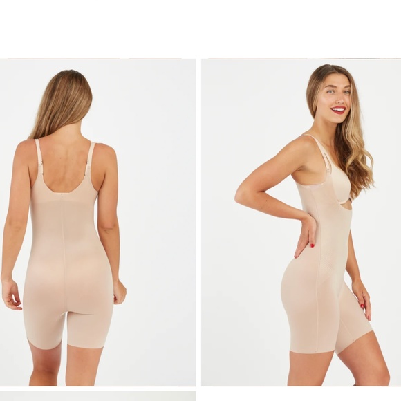 Spanx Trust Your thinstincts Mid Thigh Bodysuit MEDIUM Beige - Picture 14 of 14